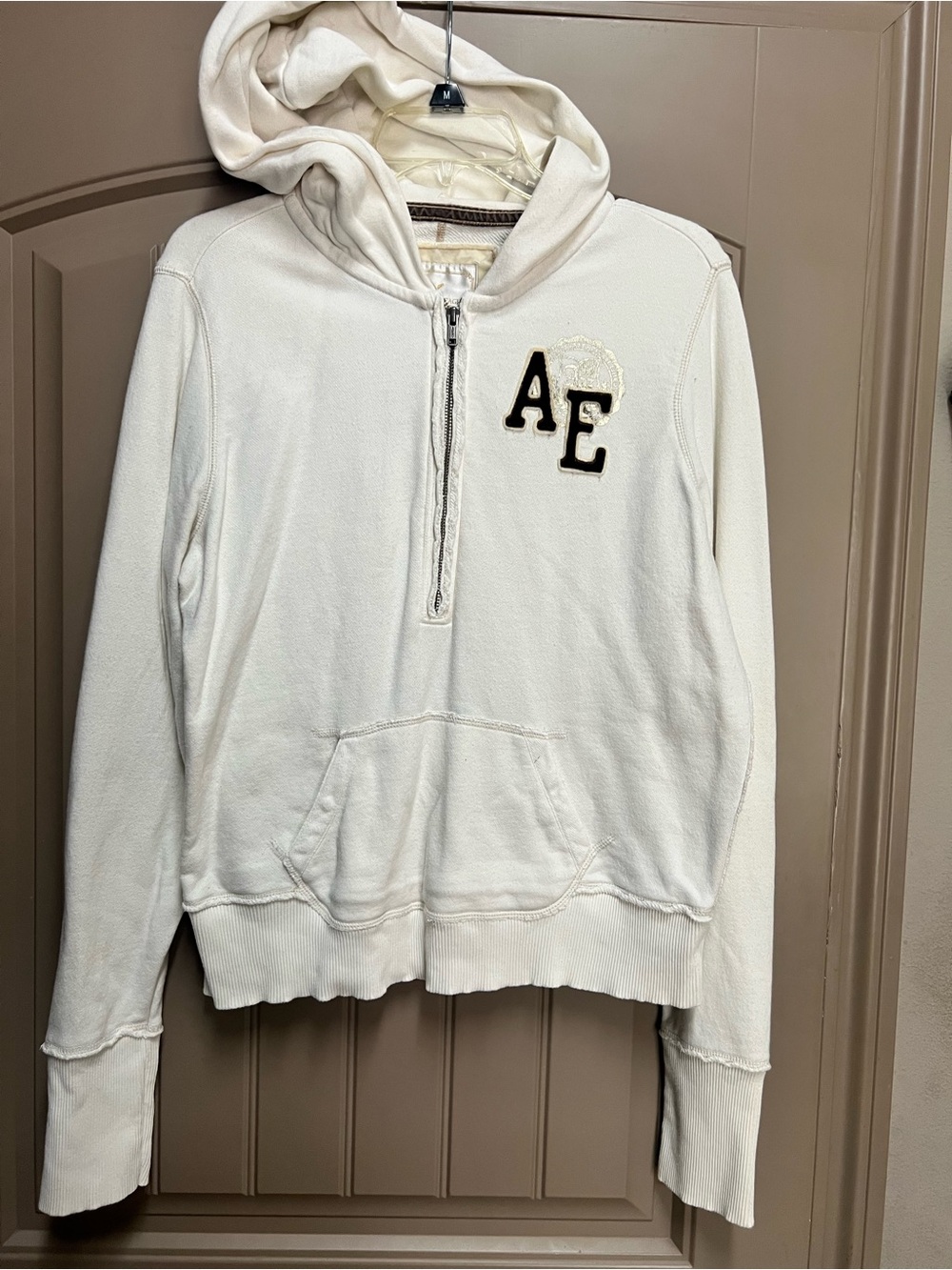 Vintage Y2K American Eagle AE Half Zip Hoodie Cream White Size L